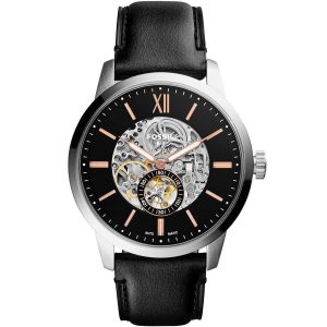 Fossil-Mens-Townsman-Automatic-Genuine-Black-Leather-Strap-Watch-ME3153