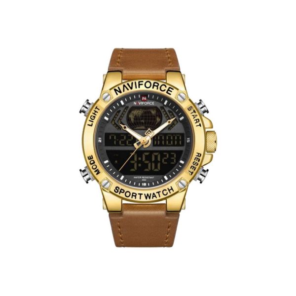 Naviforce-NF9164GLBN-Mens-Quartz-Dual-Time-Leather-Belt-Watch