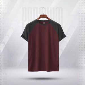 Mens-Premium-Short-Sleeve-Raglan-T-shirt-Maroon